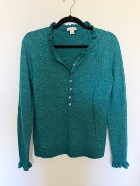 SUNDANCE Edwina Henley teal sweater with buttons
